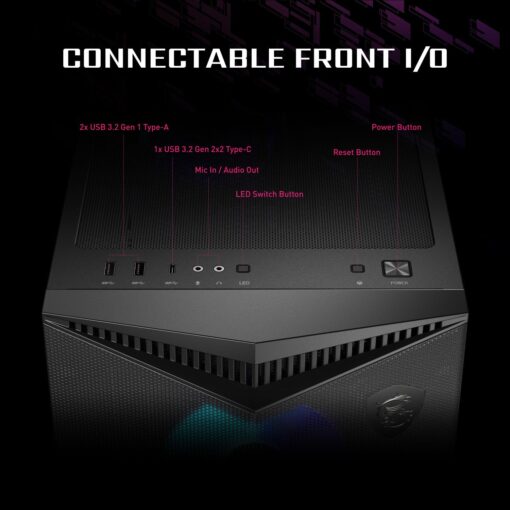 MSI MPG GUNGNIR 300R Airflow - Premium Mid-Tower Gaming PC Case - Tempered Glass Side Panel - ARGB 120mm Fans - Liquid Cooling Support up to 360mm Radiator - Vented Front Panel - Image 2