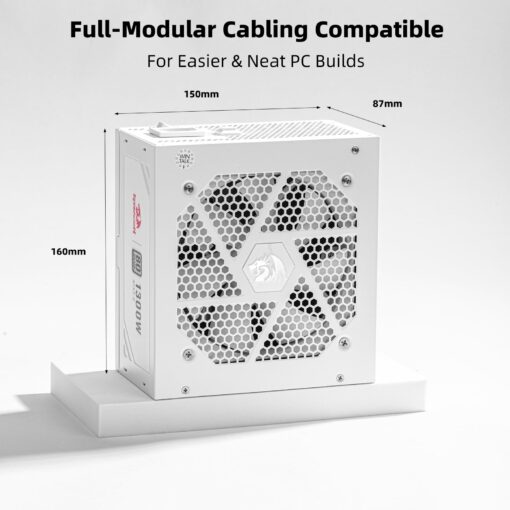 Redragon PSU018 80+ Platinum 1300 Watt ATX 3.0 & PCIe 5.0 Fully Modular Gaming Power Supply, 80 Plus Certified, 100% Japanese Capacitors & Low Noise Smart-ECO Fan, Fully Modular w/12VHPWR Cable - Image 4