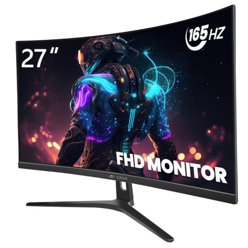 CRUA 27Inch 144Hz/165Hz Curved Gaming Monitor, FHD 1080P VA Screen 1800R Curvature Computer Monitors, 1ms(GTG) with FreeSync, Support Wall Mount Install(DisplayPort | HDMI)- Black