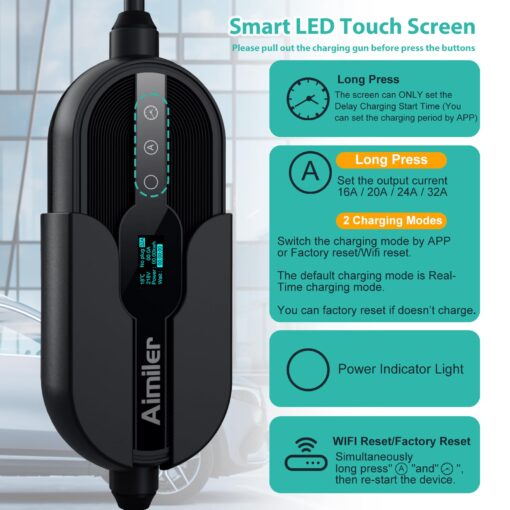 AIMILER Level 2 Electric Car(EV) Charger(WiFi APP) for Tesla Model X/Y/3/S/Cybertruck, 240V, 32 Amp, NEMA 14-50 Plug, 25ft ETL Listed Tesla Mobile Wall Charger, Portable/Home NACS Connector Stations - Image 7