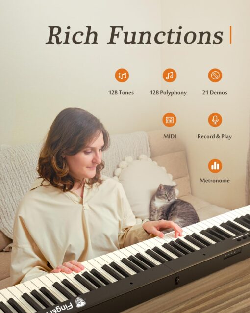 FingerBallet Portable Piano Keyboard, Semi-Weighted Folding Digital Piano 88 Key, Full Size, Wood Grain, Electric Piano Keyboard w/MIDI Bluetooth, Suitable for Adult, Toddler, Kids - Image 3