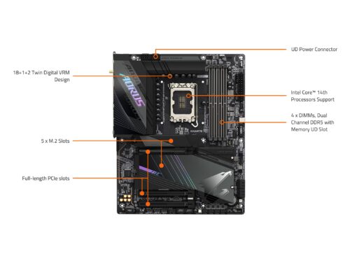 GIGABYTE Z790 AORUS PRO X WIFI7 LGA 1700 Intel Z790 X ATX Motherboard with DDR5, 5* M.2, PCIe 5.0, USB 3.2 Type-C, Wi-Fi 7, 5GbE LAN, Q-Flash Plus, EZ-Latch Plus - Image 2