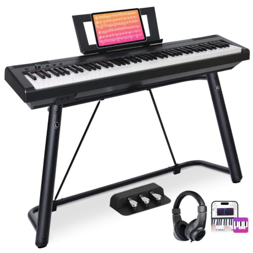 AODSK Digital Piano 88 Key Weighted keyboard Piano with Portable and stable U stand, Full Size Weighted Keyboard, with 3-Pedal Unit, 2x15W Stereo Speakers, MP3 Function, Black, Piano Lessons