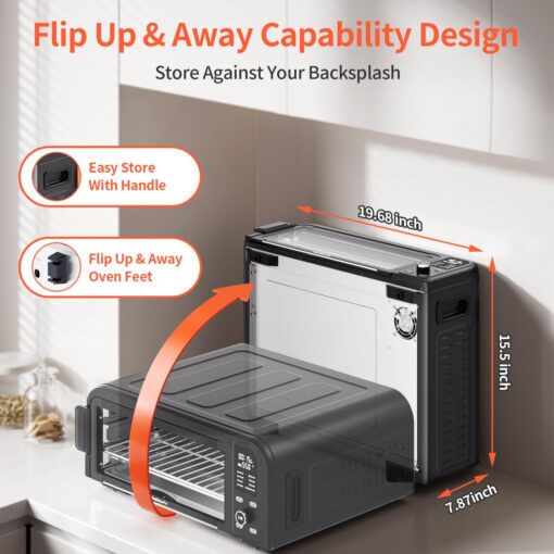 Beelicous Pro 19QT Digital 8-in-1 Air Fryer Toaster Oven, 550°F Flavor-Lock Tech, Flip Up & Away Capability, 40+ Recipes, Airfryer Countertop Oven Combo, 4 Accessories, Fit 13" Pizza,Black - Image 5