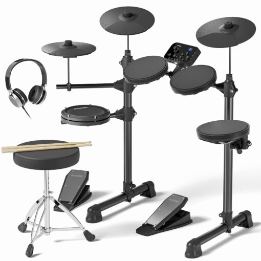 AODSK Electronic Drum Set for Beginner Kids with 150 Sounds,4 Quiet Drum Pads,2 Switch Pedal,Drum Throne,Drumsticks,On-Ear Headphone,AED-400 - Image 2