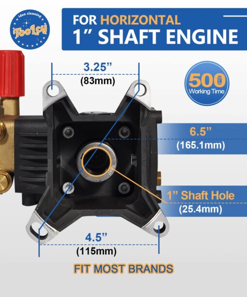 TOOLCY Pressure Washer Pump Max 4000 PSI 4.2 GPM, 1" Shaft Horizontal Gas Power Washer Pump Replacement, Direct Drive Triplex Plunger Replacement Pump with Pressure Adjustment Unloader, 5 Nozzle Tips - Image 6