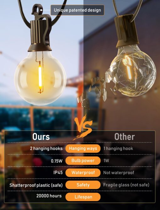 Brightown 208FT Solar String Lights Outdoor Waterproof with Remote, Solar Patio Lights with 100 Shatterproof LED Bulbs, 3 Light Mode, Dimmable & Timer, Hanging String Lights for Porch Garden Bistro - Image 2
