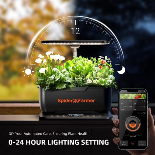 Spider Farmer SmartG12 Hydroponics Growing System, 12 Pods Indoor Garden with 36W LED Grow Light Full-Spectrum, APP & WiFi Controlled, 6L Water Tank, Pump System, Automatic Timer - Image 4