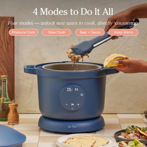 Our Place Dream Cooker | 6-quart Multicooker | 4 Versatile Modes | Pressure Cook, Slow Cook, Sear & Saute, Keep Warm | Hands-Free Steam Release | Tailored Control Panel | Blue Salt - Image 5