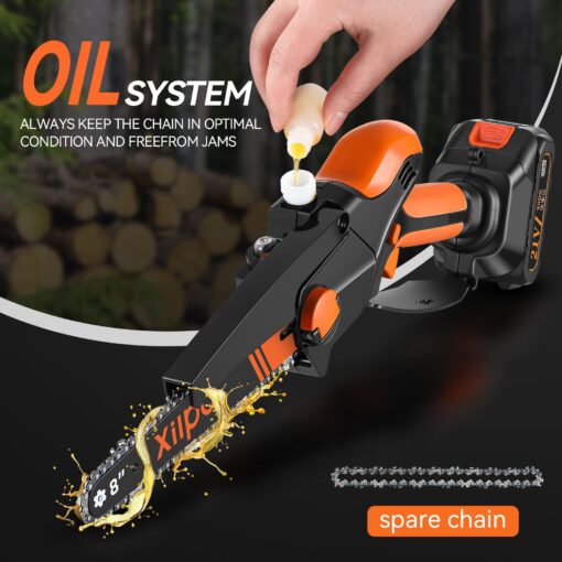 Xilpo 2-in-1 Cordless Pole Saw,8 Inch Electric Pole Chainsaw for Tree Trimming with 21V Battery, Auto Oiling, 15 FT Max Extension Portable Pole Saws for Aerial logging, pruning, landscaping - Image 6