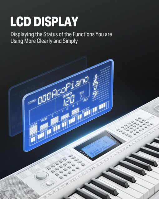Donner Keyboard Piano 61 Key, Electric Keyboard Kit with 249 Voices, 249 Rhythms - Includes Piano Stand, Stool, Microphone, Gift for Beginners, White(DEK-610S) - Image 6