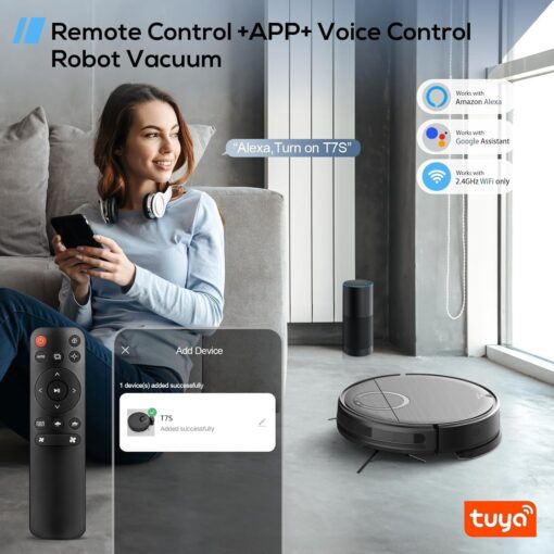 Robot Vacuum and Mop Combo, 2 in 1 Mopping Robot Vacuum Cleaner with Schedule, Wi-Fi/App/Remote, 2000Pa Max Suction, Self-Charging Robotic Vacuum, Slim, Ideal for Hard Floor, Pet Hair, Low-Pile Carpet - Image 7