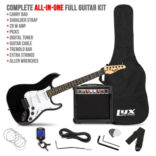 LyxPro Electric Guitar 39" inch Complete Beginner Starter kit Full Size with 20w Amp, Package Includes All Accessories, Digital Tuner, Strings, Picks, Tremolo Bar, Shoulder Strap, and Case Bag - Black - Image 7