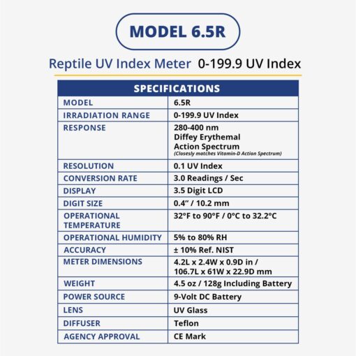 Solarmeter Model 6.5R Reptile UV Index Meter, Handheld Digital Radiometer for Measuring Ultraviolet Light, Measures 280-400 nm with Range from 0-199.9 UV Index, Made in USA, ABS Polymer, Black - Image 3