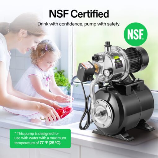 VIVOSUN 1.6 HP Shallow Well Pump with Pressure Tank, NSF Certified, 1320 GPH, Stainless Steel, Automatic Water Booster Jet Pump with Two Adapters for Home, Garden, Lawn - Image 8