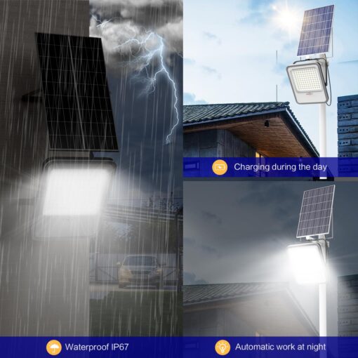TENKOO Solar Street Lights Outdoor 500W 2 Pack Solar Street Flood Light Dusk to Dawn 32000LM IP67 Waterproof Parking Lot Light with 16.4ft Cables Security Commercial Lighting for Yard, Garden, Pathway - Image 2