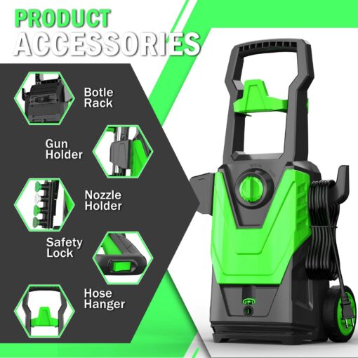 Zelonpro Electric Pressure Washer, 4800PSI 3.2 GPM Power Washer 2025 Upgraded with 55FT Cleaning Range, 4 Nozzles, Foam Cannon, High Pressure Cleaning Machine for Cars, Homes, Patios, Fences, Green - Image 4
