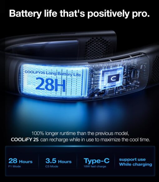 TORRAS COOLiFY 2S【Extended Battery Version】 Neck Air Conditioner 【28 Hrs Cooling】, Portable Personal Cooler Neck Fan, App Control Rechargeable Neck Fans that blow cold air for travel - Image 5