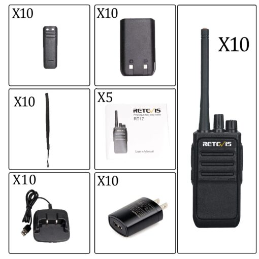 Retevis RT17 Walkie Talkie, Two Way Radio with USB Charging Base, VOX Handsfree Walkie Talkie for Business Healthcare School Restaurant Retail Church(10 Pack) - Image 2