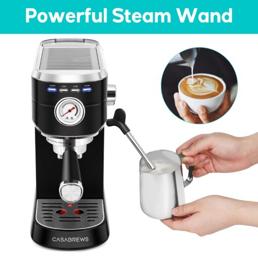 CASABREWS Espresso Machine 20 Bar, Stainless Steel Espresso Maker with Milk Frother Steam Wand, Compact Cappuccino Machine for Home, Espresso Coffee Machine with Removable Water Tank, Black - Image 8
