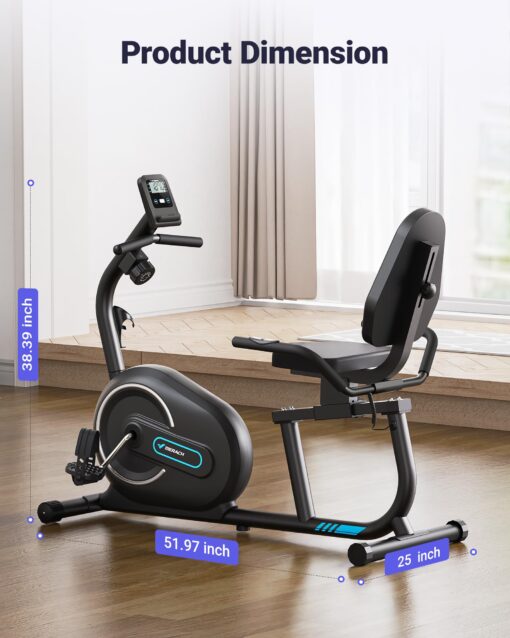 MERACH Recumbent Exercise Bike for Home with Smart Bluetooth and Exclusive App Connectivity, LCD, Heart Rate Handle, S08 Magnetic Recumbent Bikes, Black - Image 2