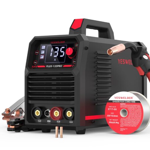 YESWELDER 135Amp MIG Welder,110V Flux Core Welder Flux MIG/Lift TIG/Stick 3-in-1 Large LED Digital Display Welding Machine IGBT Inverter Welder FLUX-135PRO