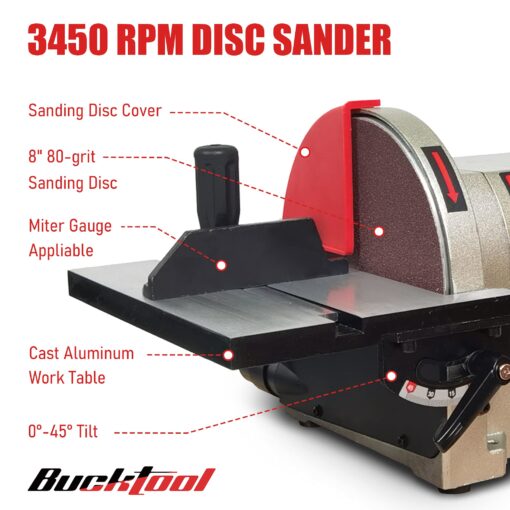 BUCKTOOL Direct Drive Bench Belt and Disc Sander, 4x36 in and 8 in, 3/4HP for Woodworking, 5.0A Benchtop Sander - Image 5