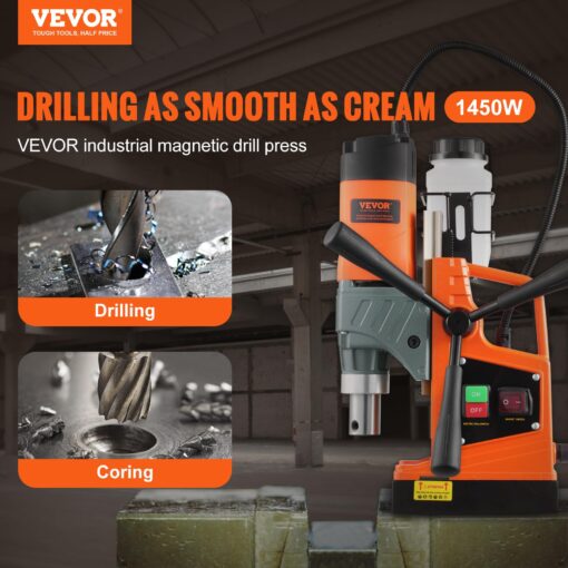 VEVOR Mag Drill Press, 1300W 1.57" Boring Diameter, 2922lbf Power Portable Magnetic Drill, 810 PRM, 11Pcs Drill Bits Electric Drilling Machine for Metal Surface, Industrial and Home Improvement - Image 10