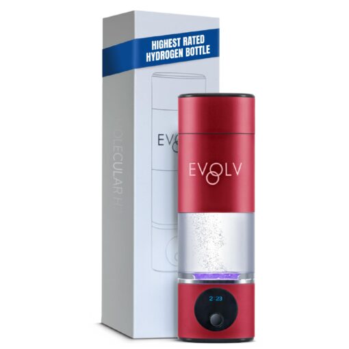 EVOLV Hydrogen Water Bottle Generator – 5.42PPM SPE/PEM Water Ionizer for High Hydrogen Concentration – Portable Hydrogenated Water Bottle for Energy & Inflammation Support– 8oz Bottle, Crimson