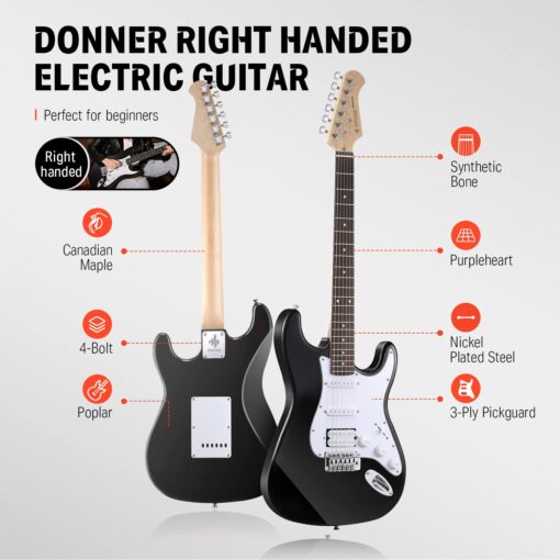 Donner DST-100B 39 Inch Electric Guitar Beginner Kit Solid Body Full Size Black HSS for Starter, with Amplifier, Bag, Digital Tuner, Capo, Strap, String,Cable, Picks - Image 5