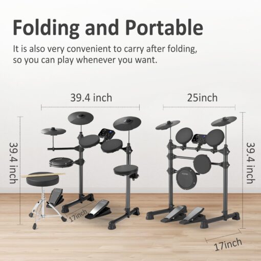 AODSK Electronic Drum Set for Beginner Kids with 150 Sounds,4 Quiet Drum Pads,2 Switch Pedal,Drum Throne,Drumsticks,On-Ear Headphone,AED-400 - Image 7
