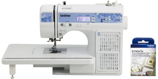 Brother CS7205 Computerized Sewing Machine with Wide Table, 150 Built-in Stitches, SA5FTPKG 5 Foot Embellishment Pack Included