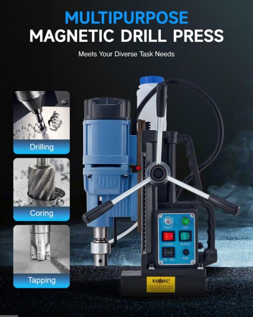 ZELCAN 1550W Mag Drill Press with 2" Dia. 3125 lbf/13900N Mag Force, 650 rpm Power Magnetic Drill with Stepless Speed & Reversible Direction for Metal Surface - Image 8