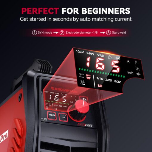 ARCCAPTAIN iControl ARC165 Pro Stick Welder, [APP Control] 165Amp ARC/Lift TIG Welding Machine, Large LED Display, IGBT Inverter 110V/220V MMA Welder with Hot Start, Arc force, and Anti-Stick - Image 7