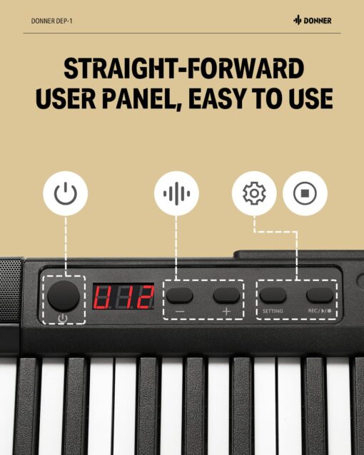 Donner Piano Keyboard 88 Keys, Beginner Digital Keyboard Piano Velocity-Sensitive Keys, Portable Electric Piano with Stand, Sustain Pedal, Carrying Case and Keyboard Stickers, DEP-1 - Image 4