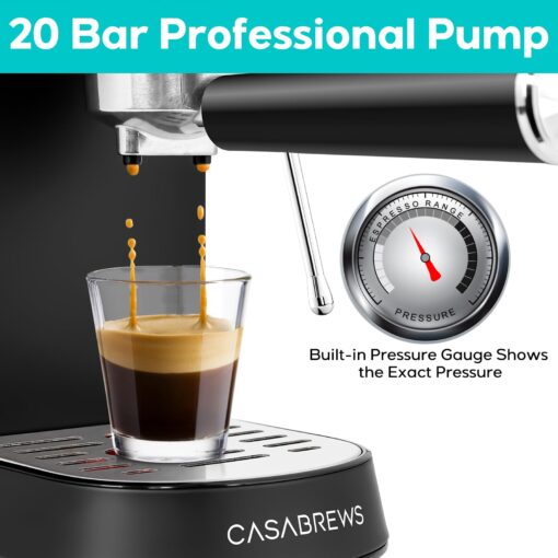 CASABREWS Espresso Machine 20 Bar, Stainless Steel Espresso Maker with Milk Frother Steam Wand, Compact Cappuccino Machine for Home, Espresso Coffee Machine with Removable Water Tank, Black - Image 7