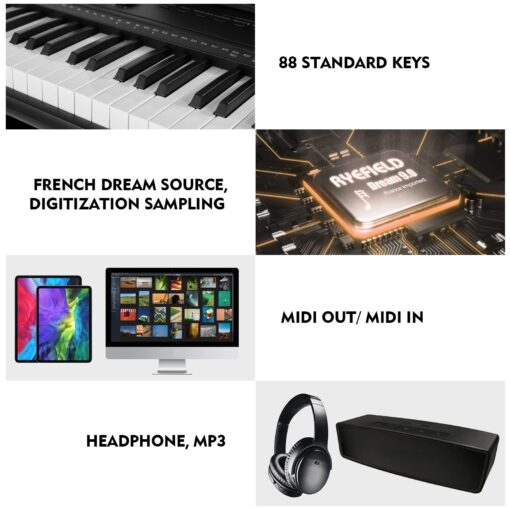 MUSTAR Digital Piano 88 Key Weighted with Stand, 88 Key Semi Weighted Keyboard Piano MEP-1100, Electric Piano Keyboard 88 Keys for Beginners, 2x25W Stereo Speakers, Case, Sustain Pedal, ABS, Black - Image 7