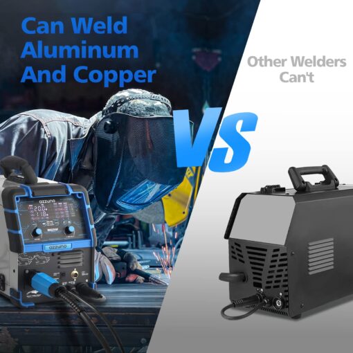 AZZUNO Aluminum 250Amp MIG Welder,6 in 1 Gas MIG/Gasless Flux Core/Stick/Lift TIG/Spot Welding/Spool Gun Compatible Welding Machine 110V/220V Large LED Display Multi Process Welder - Image 5