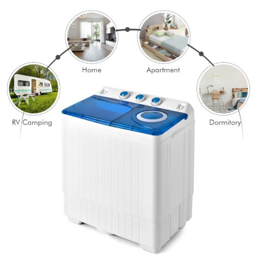 COSTWAY, Twin Tub 26lbs Capacity Laundry, 18lbs 8lbs Spinner Combo with Timer Knobs, Built-in Drain Pump, Compact Washer for Home Dorm Apartment (Blue+White) portable washing machine - Image 5