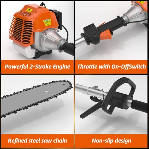 48CC Gas Powered Pole Saws,2-Stroke Gas Pole Saws for Tree Trimming with11.5in Cutting Bar,16 FT Extendable Pole Chainsaw Tree Trimmer - Image 6