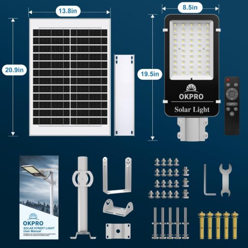 OKPRO 12000W Solar Street Lights Outdoor - 7000K Solar Parking Lot Lights Commerical Dusk to Dawn, Outdoor Street Light Heavy Duty, Wide Angle IP66 Waterproof with Remote Control - Image 3