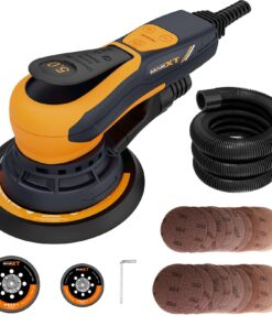 MAXXT Electric 5mm Random Orbital Sander, Palm Sander with Brushless Motor, 5&6Inch Sanding Pads, Central Vacuum, Sanders for Woodworking, Primary Wood and Panel Processing(Orange)