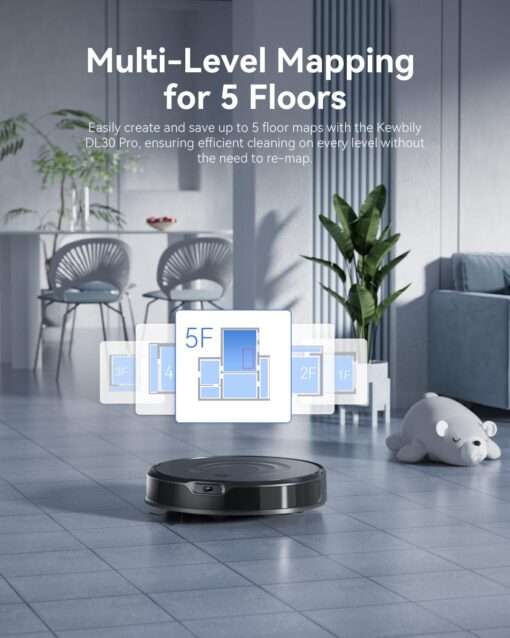 Kewbily Robot Vacuum and Mop Combo, LiDAR Navigation with Ultra Slim Design, Smart Mapping Robotic Vacuum Cleaner, 9000Pa Suction, Customizable Cleaning for Pet Hair, Carpets, and Hard Floors - Image 7