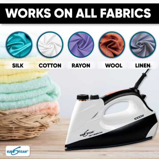 EuroSteam Iron Steamer for Clothes – Anti-Drip, Scratch Resistant Professional Iron – Horizontal/Vertical Steam Cleaner - Image 7