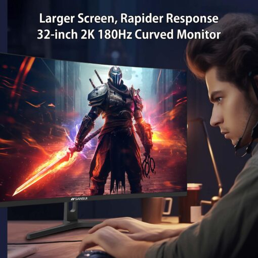 SANSUI 32-Inch Curved Gaming Monitor WQHD 2560 x 1440 180Hz Curved 1500R -1ms(OD), HDR, 300nits, sRGB 125%, DCI-P3 95%, FreeSync, HDMI x2, DP1.2x2(ES-G32C3 DP Cable Included) - Image 2