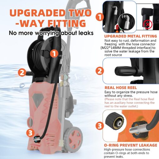5000PSI Electric Pressure Washer - 2025 New Electric Power Washer with Upgraded 33ft Pressure Washer Hose Reel, Foam Cannon, 4 Nozzle Set, Power Washer for House/Patios/Car/Fence, Orange - Image 6