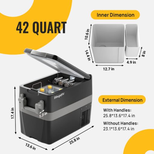 BougeRV 12V Refrigerator Fridge Freezer Portable Car Fridge 42 Quart Electric Cooler 12V/24V DC 110~240V AC for RV Camper Truck Jeep Pickup SUV Van Boat Camping Tailgating Road Trip Outdoor Travel - Image 5