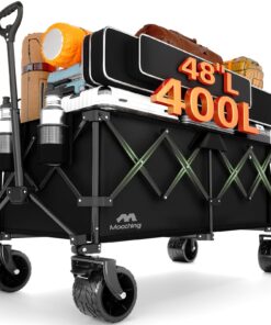 Moothing 48”L Foldable Wagons Carts Extended, Collapsible Folding Wagon 500lbs Heavy Duty, 400L Large Beach Wagon, Utility Wagon with All Terrain Big Wheels for Sports, Camping, Grocery, Garden, Black