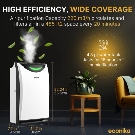 4 in 1 Humidifier and Air Purifier in One Up To 1035 SqFt - Ionizer UV C Light Air Purifier and Humidifier Combo, Whole House Air Purifiers for Bedroom Home Large Room - Ultra Quiet Air Filter Cleaner - Image 7