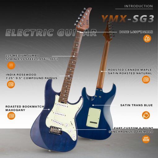 EART Electric Guitar SSS Single Coil Pickups,Solid-Body,Stainless Steel Frets Right Handed-Rosewood Fingerboard,blue - Image 6